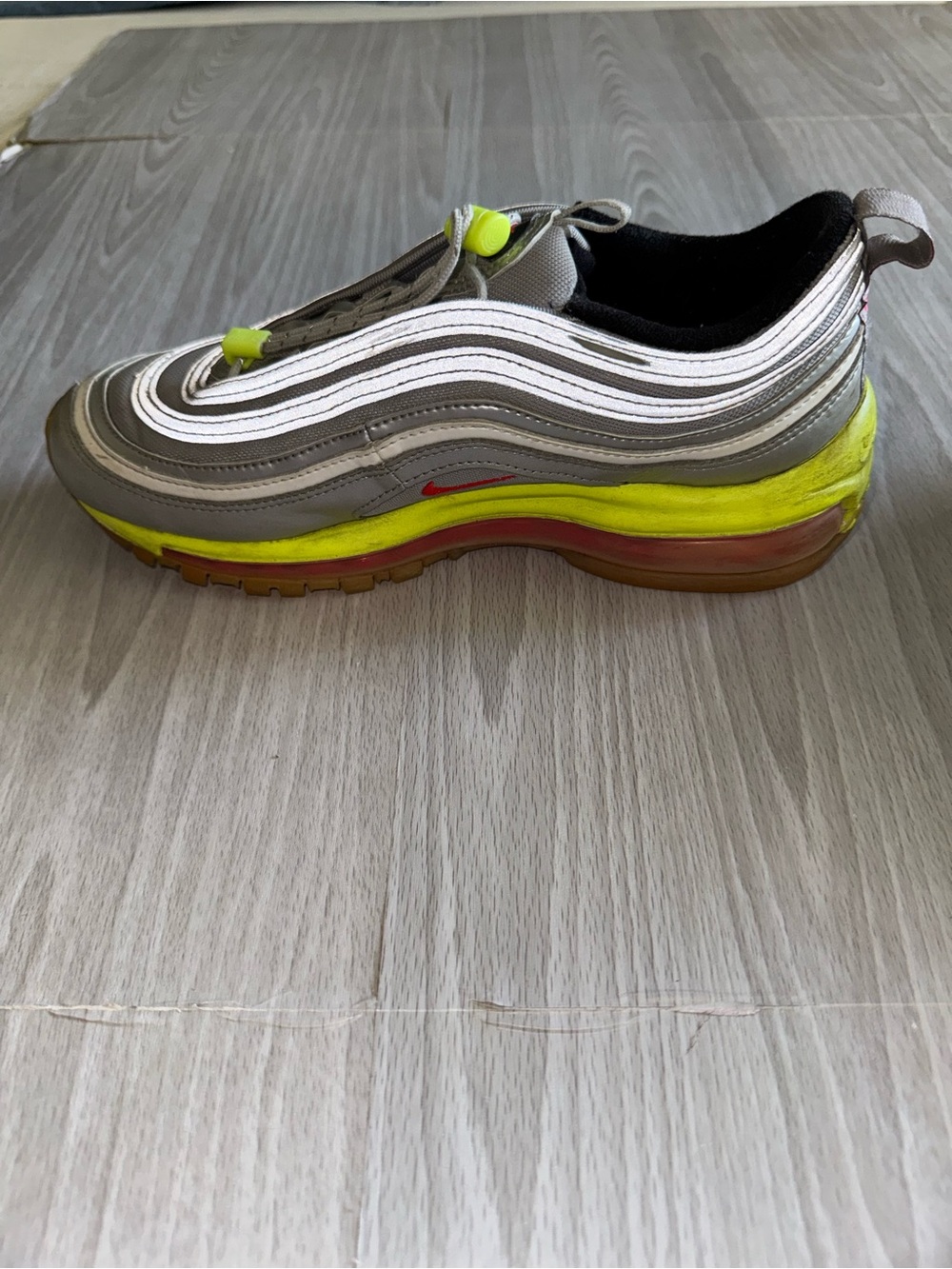 Nike Silver with Neon Yellow Accent Air Max Style Sneakers - Picture 2 of 3